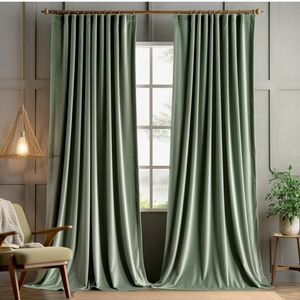 MIULEE Sage Green Velvet Curtains 52x 90 2 Panels - Pinch Pleat Luxury Room New